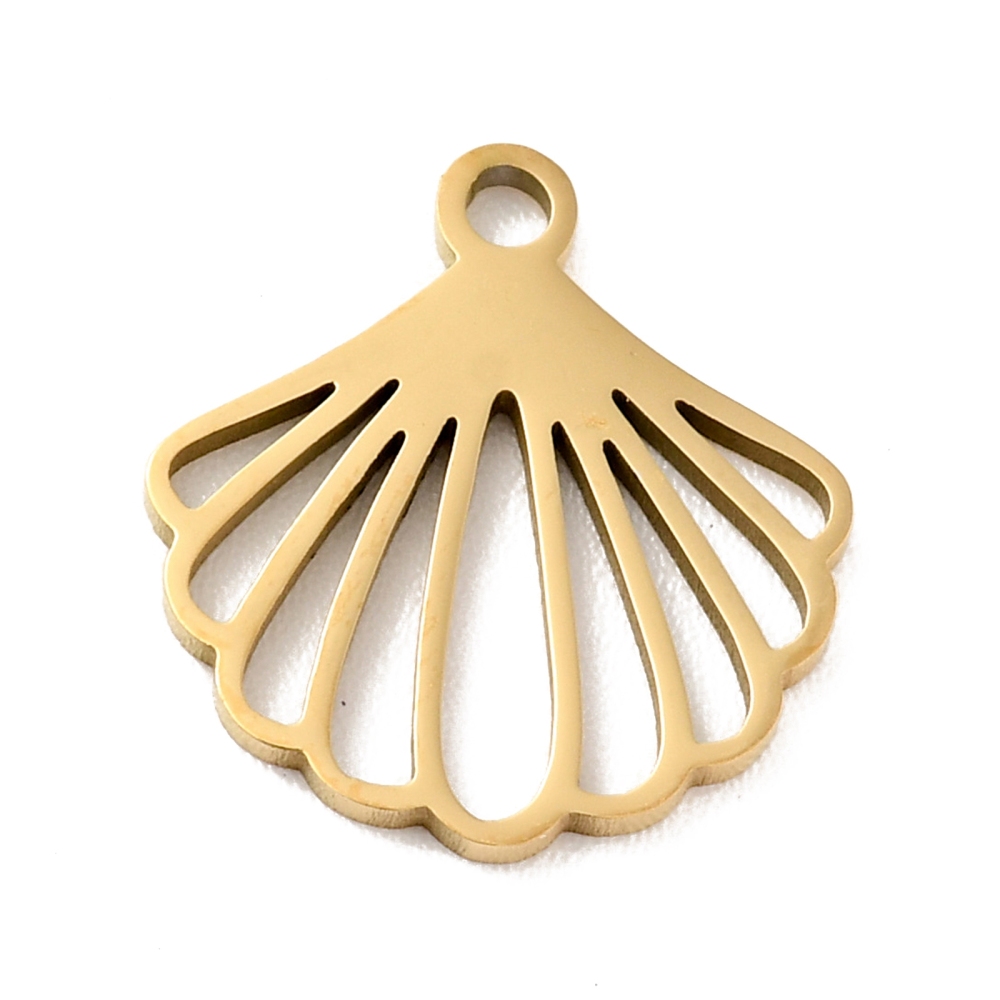 [STAS-E015-03G] Pendentif INOX doré, coquillage, 13.5x12.5x1mm, Trou: 1.4mm