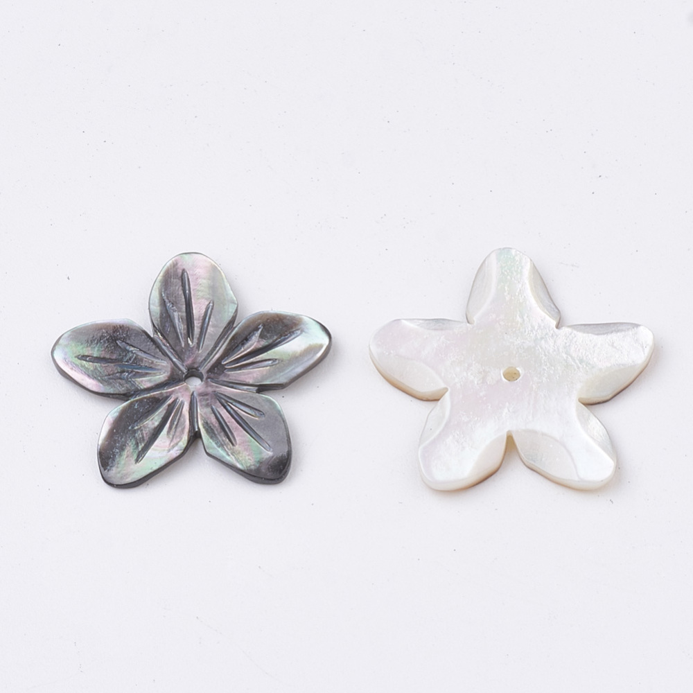 Fleur en nacre, perçage central, 18~20x18~21x2mm, Trou: 1mm