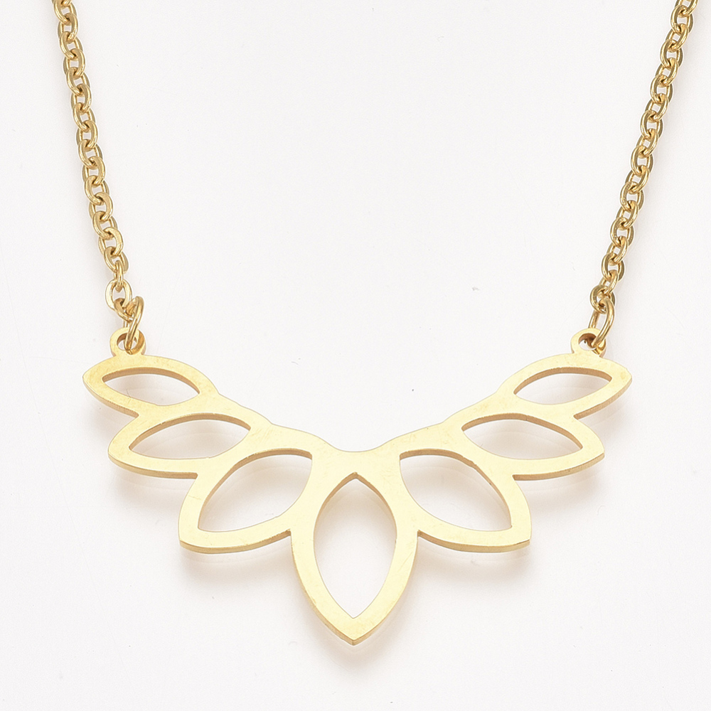 Collier chaîne INOX doré avec pendentif lotus, 45cm