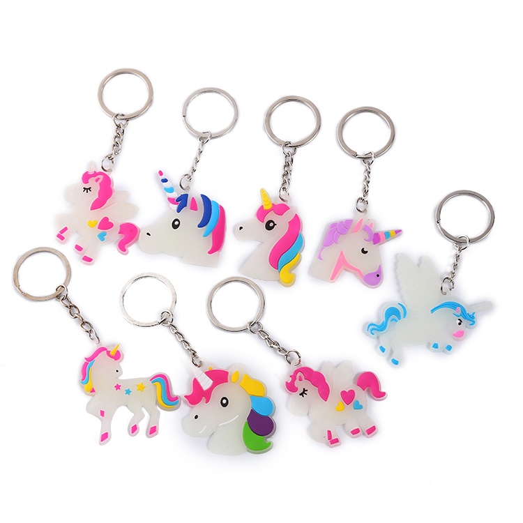 Porte clé en PVC phosphorescent, licorne, 4.5x4cm