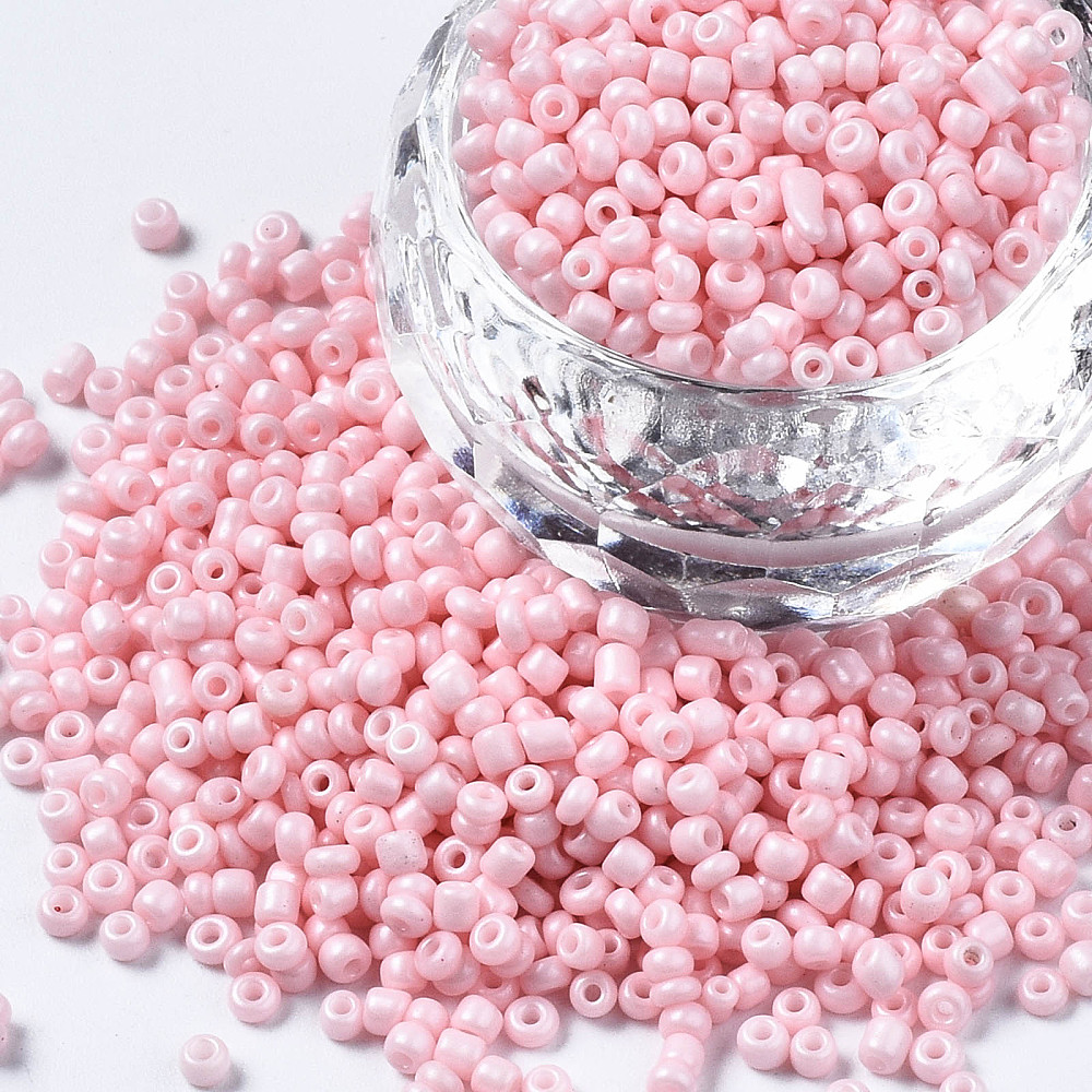 Perles de rocaille opaques nacrées taille 2mm, trou 0,8 mm, sachet d'env. 30 gr, rose doux