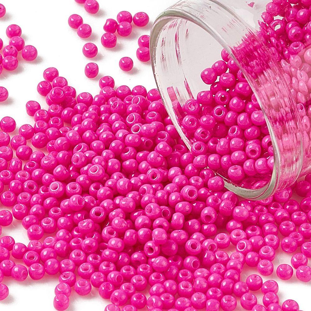 Perles de rocaille opaques nacrées taille 2mm, trou 0,7 mm, sachet d'env. 30 gr, fuchsia