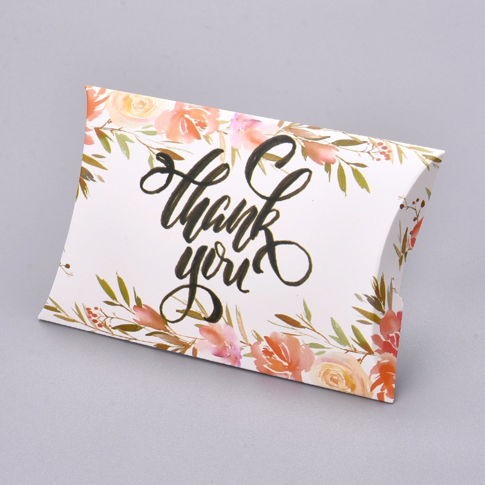 Coffrets cadeaux en papier carton blanc fleurs et 'thank you' 12.5x7.6x1.9