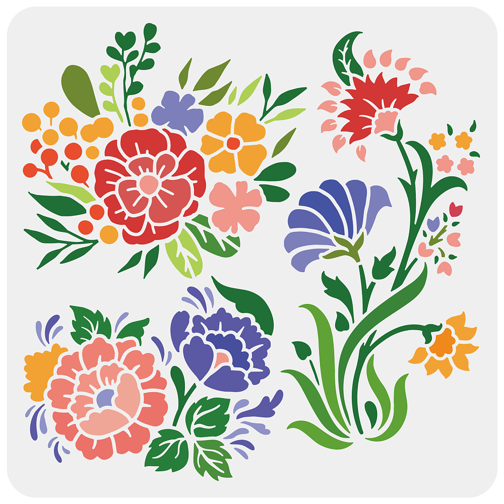 [DIY-WH0383-0034] Pochoir format 30x30cm, fleurs