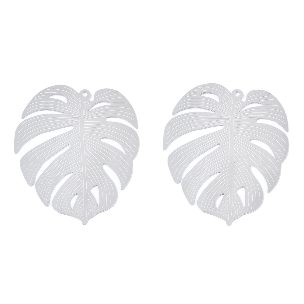 Pendentif, INOX, feuille de monstera, 40x34x0.3mm, Trou: 1.2mm