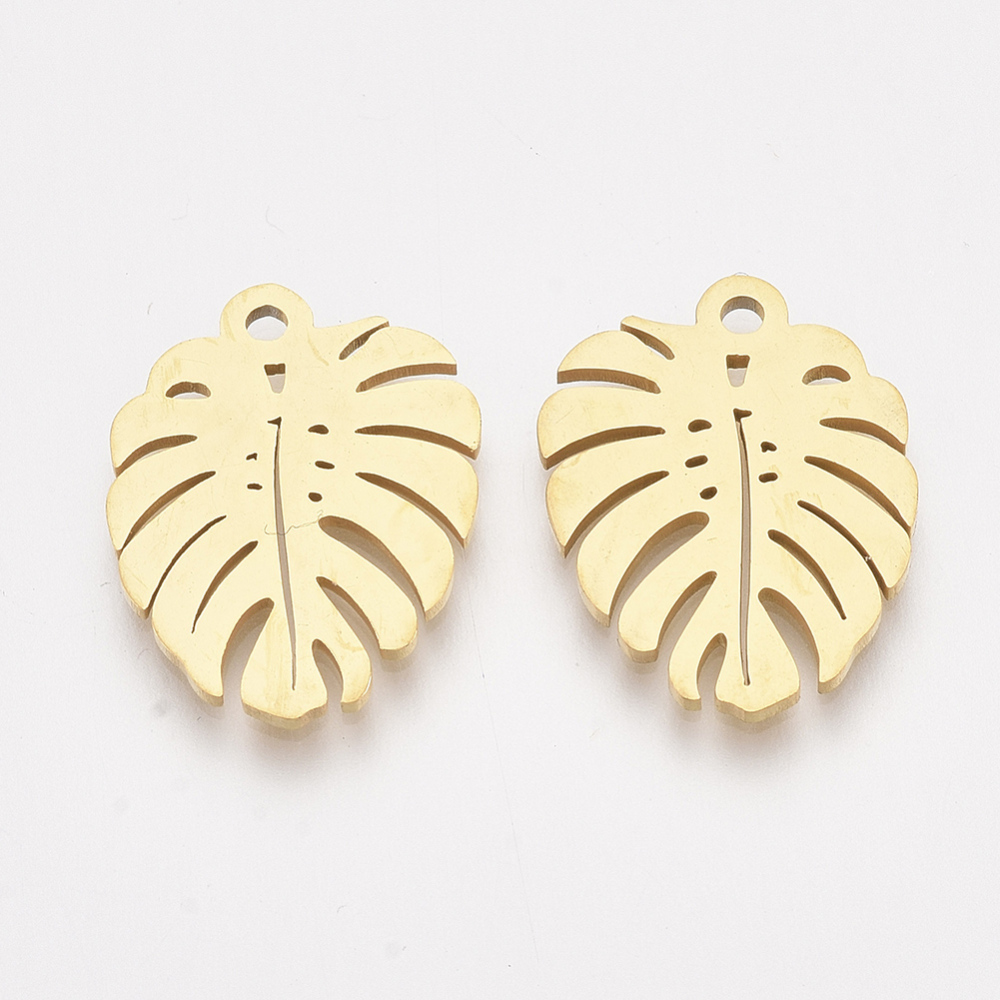 Pendentif INOX doré, feuille de monstera 17x13x1mm trou 1.4mm