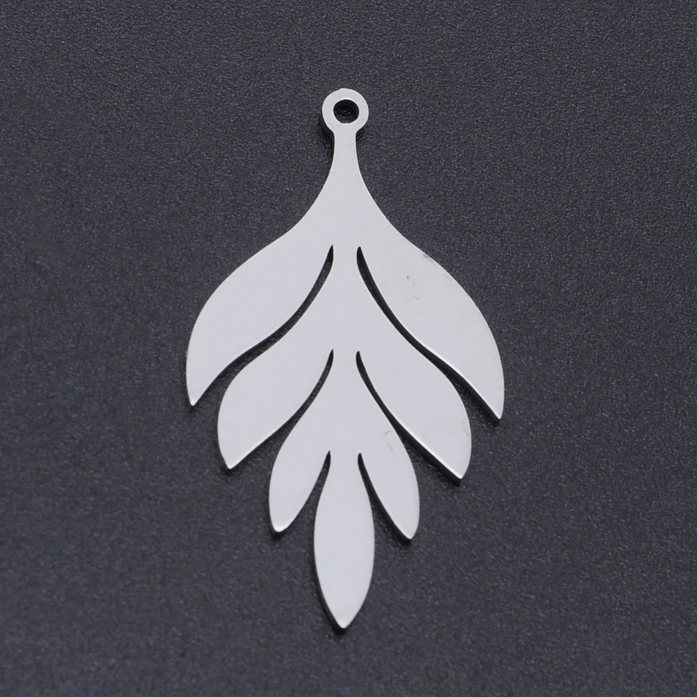 Pendentif INOX argenté, feuille, 33x18x1mm, Trou: 1.5mm