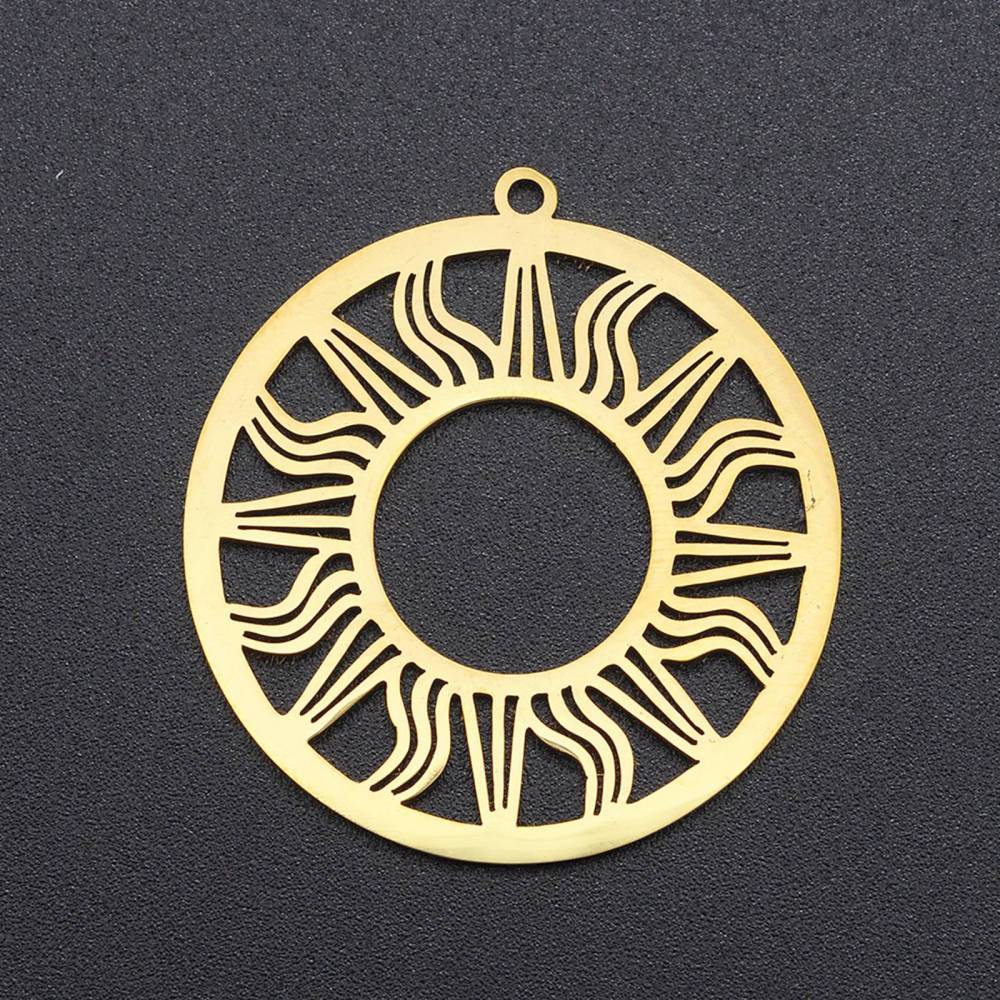 Pendentif INOX doré, anneau et soleil, 33x30,5x1mm, trou 1,6mm