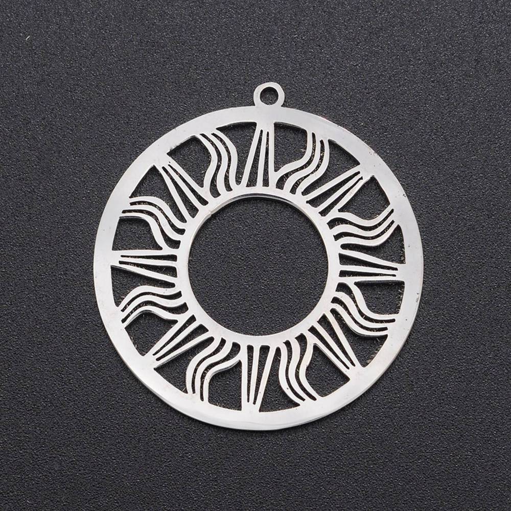 Pendentif INOX argent, anneau et soleil, 33x30.5x1mm, trou 1.6mm