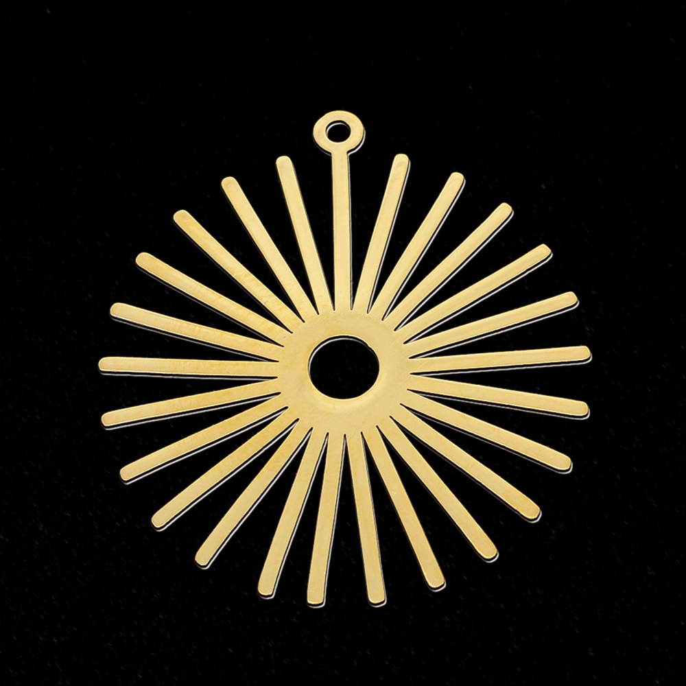Pendentif INOX doré, soleil, 32,5x30x1mm, trou 1,5mm