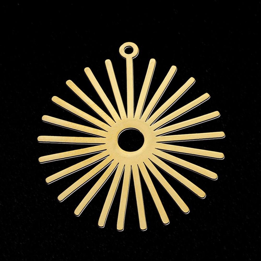 Pendentif INOX doré, soleil, 32.5x30x1mm, trou 1.5mm