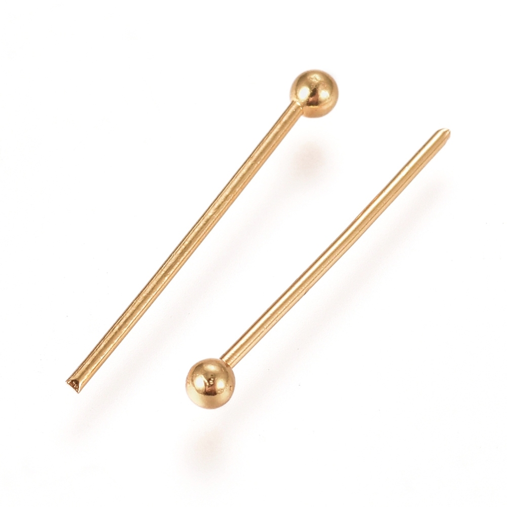Tige INOX doré, tête avec boule, 15x0,6mm, boule 1,8mm