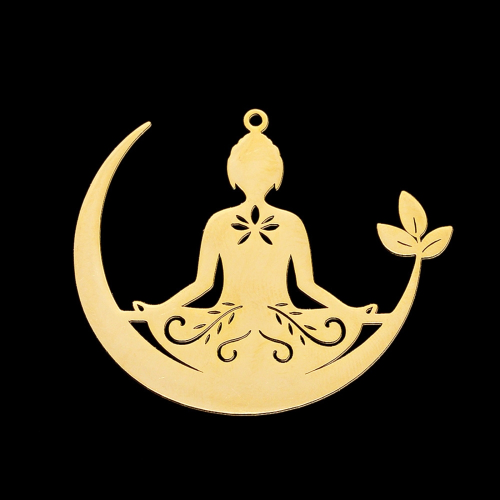 Pendentif INOX doré bouddha, 38,5x45x1mm, trou 1,6mm