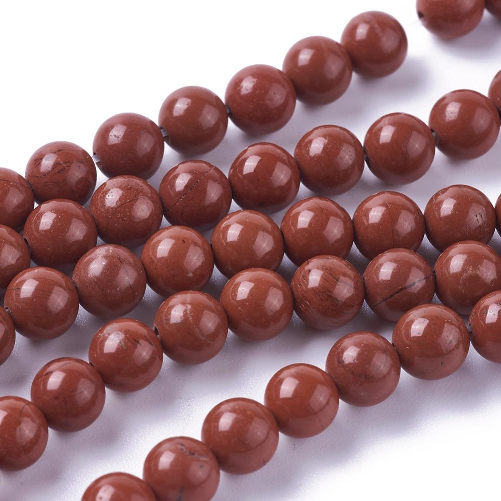 [G-F348-01-8mm-A] Pierre Jaspe rouge, naturelle, Grade A, ronde, 8mm, trou 1mm