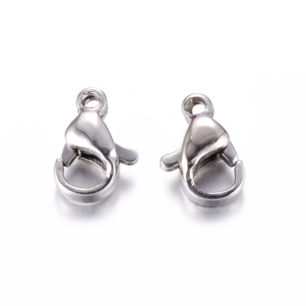Fermoirs homard INOX argenté, 10x6x3mm, trou 1,2mm, x20 pièces