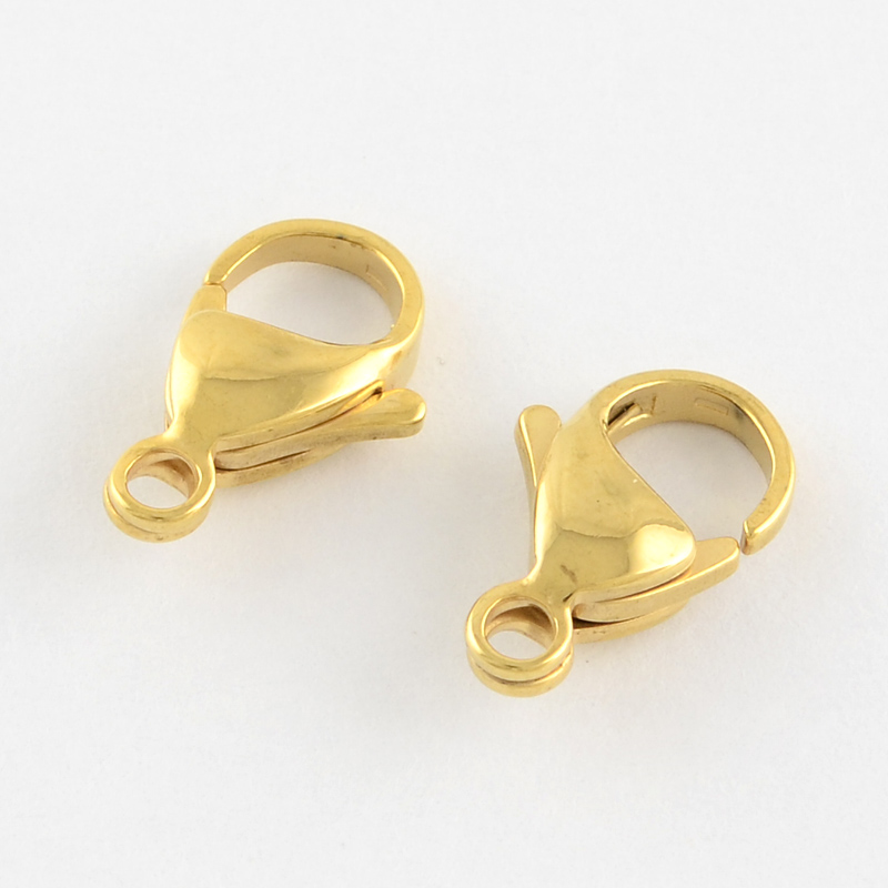 Fermoirs homard INOX, plaqué or 18k, 9x5x2.5mm, trou 1mm, x5 pièces