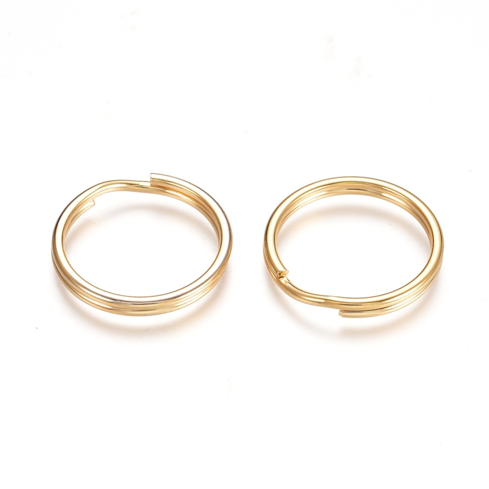 Anneaux doubles INOX porte clé doré, rond, diam 18mm ép. 2,5mm, x10 pièces