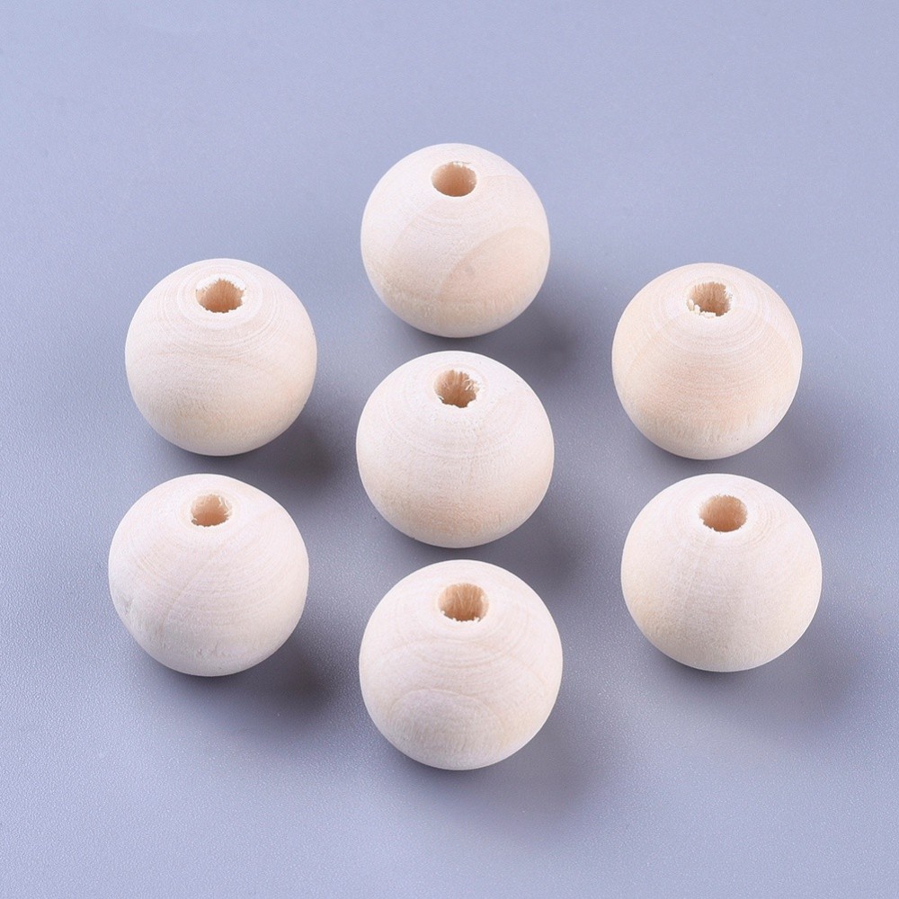 Perle en bois naturel, boule, diamètre 18mm, trou env 4 mm x 50 pièces