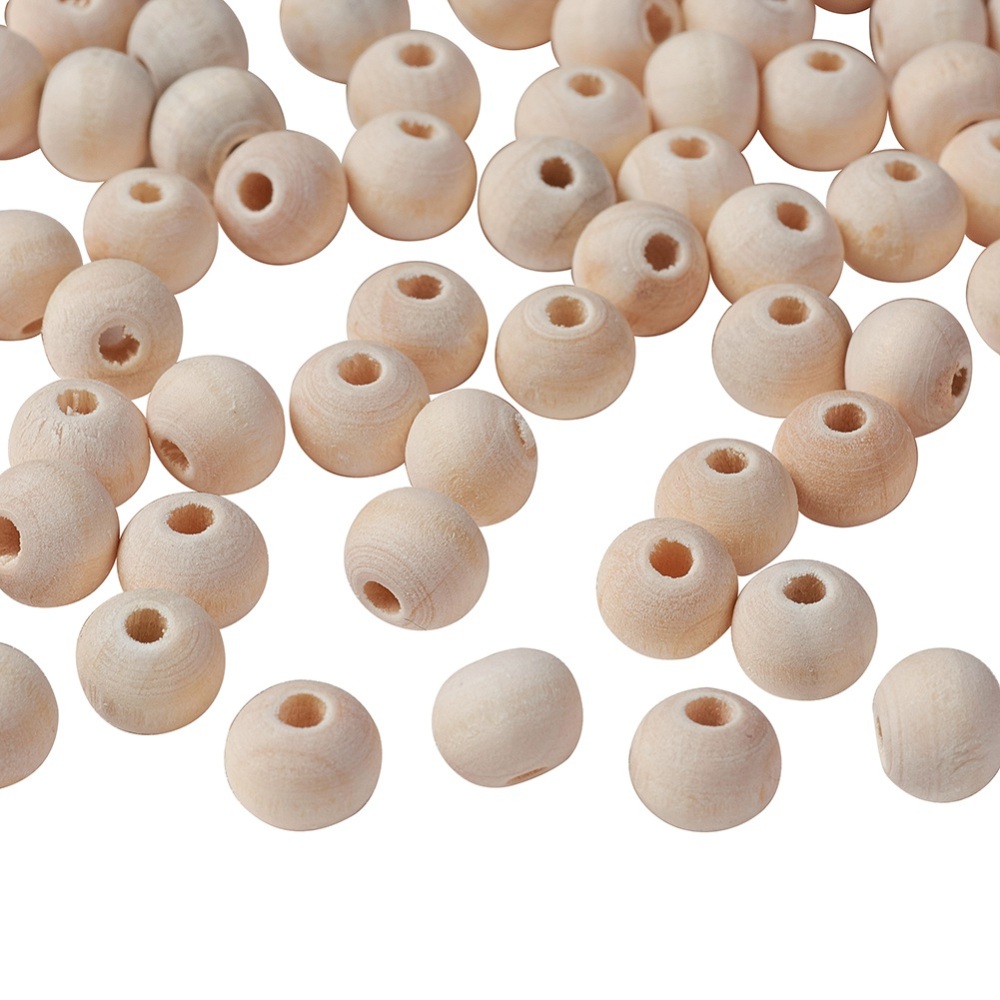 Perles en bois naturel, boule, diamètre 8mm, trou 2mm, x200 pièces