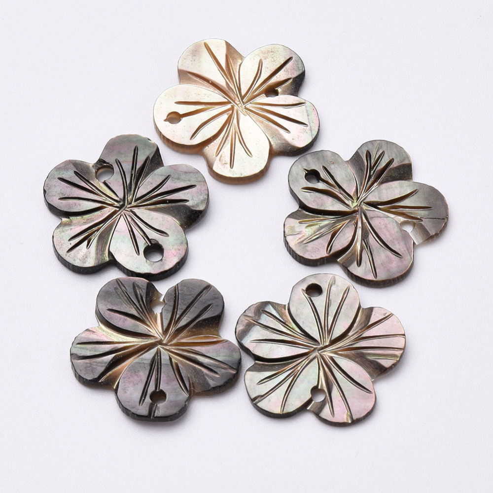 Estampe, nacre, naturelle, fleur, 19x19mm, trous 1,2mm
