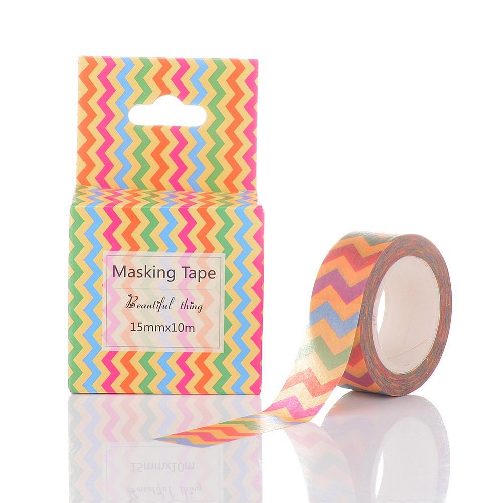 Masking tape, bande de papier adhésif, motif vague colorées,15mm x 10m