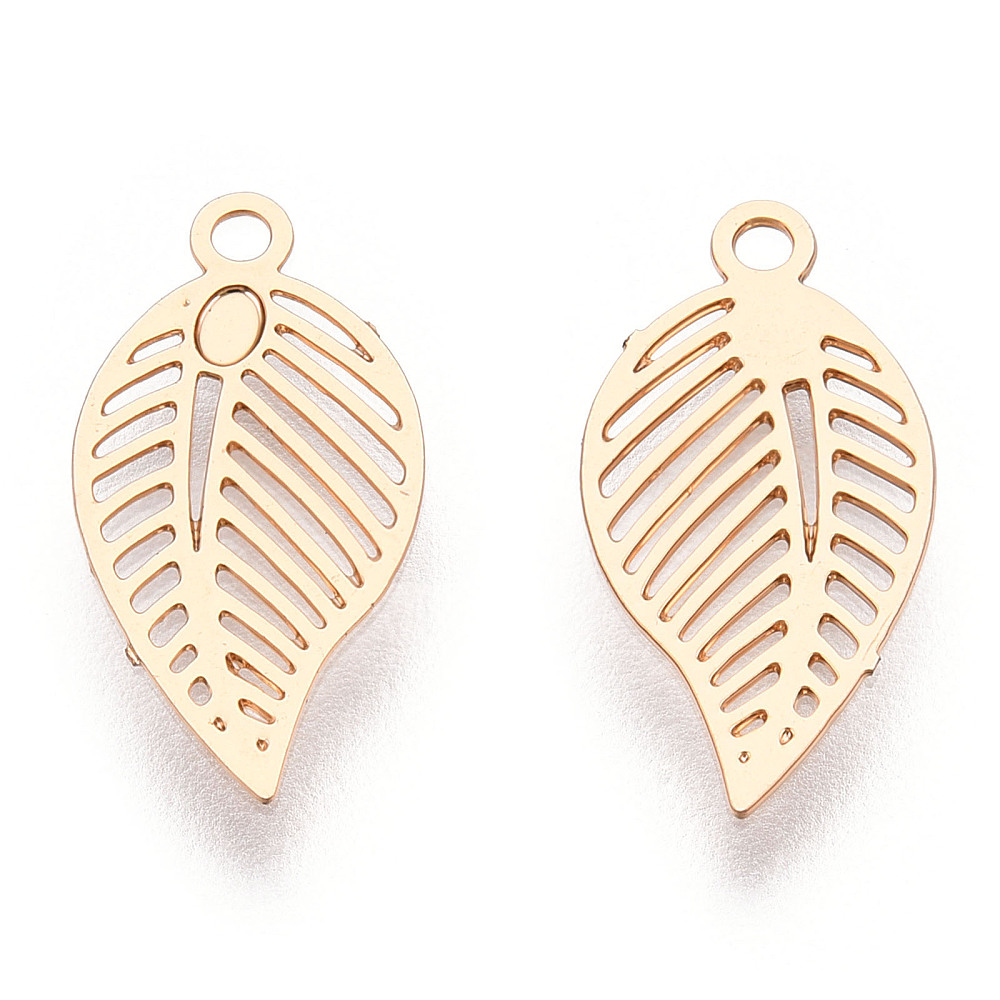 Pendentif, feuille dorée, 12.5x6.5x0.4mm, Trou: 1mm
