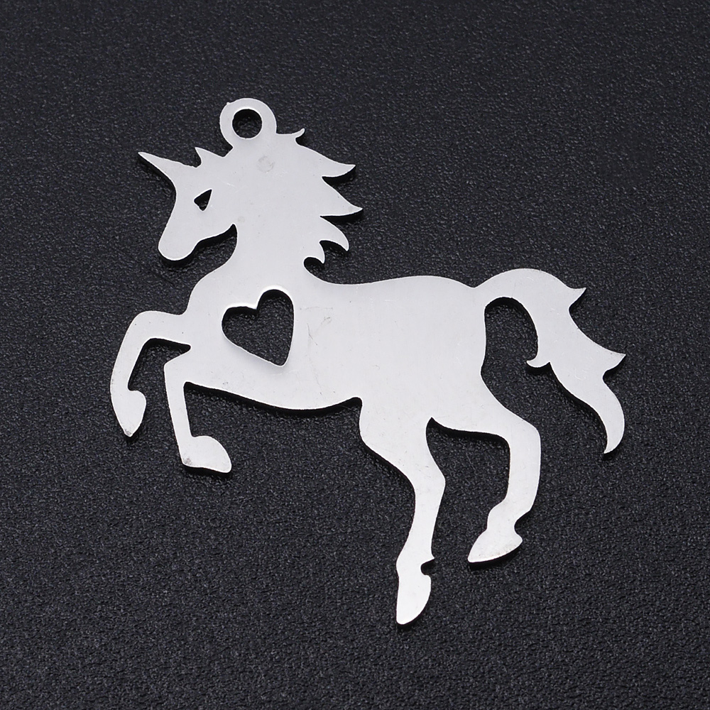 Pendentif, INOX, argent, cheval avec coeur, 28x25x1mm, Trou: 1.4mm