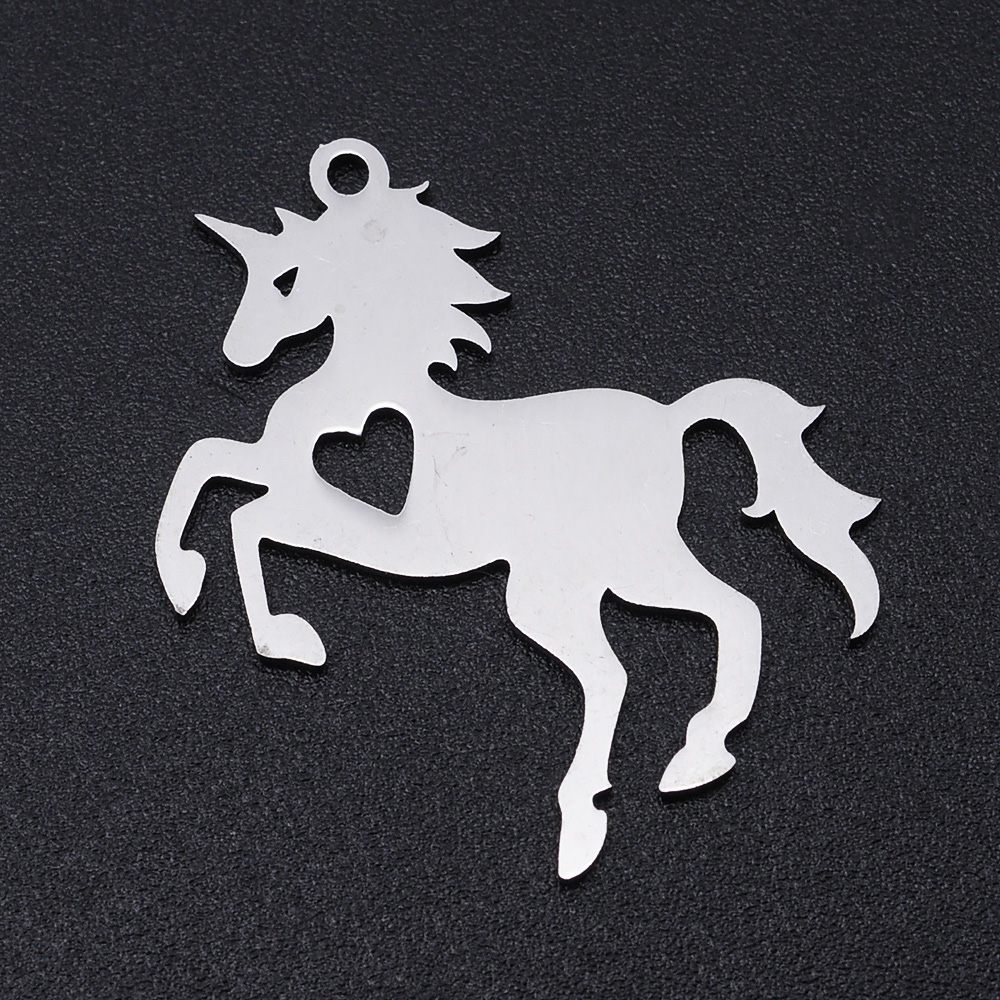 Pendentif, INOX, argent, cheval avec coeur, 28x25x1mm, trou 1,4mm