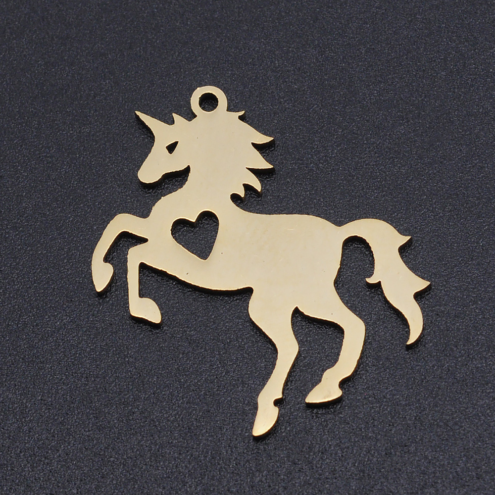 Pendentif, INOX doré, cheval avec coeur, 28x25x1mm, Trou: 1.4mm