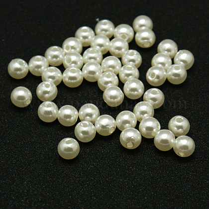 Perle d'imitation nacrée, ronde, 6mm, trou 1mm x 120 pièces env., 2 coloris au choix