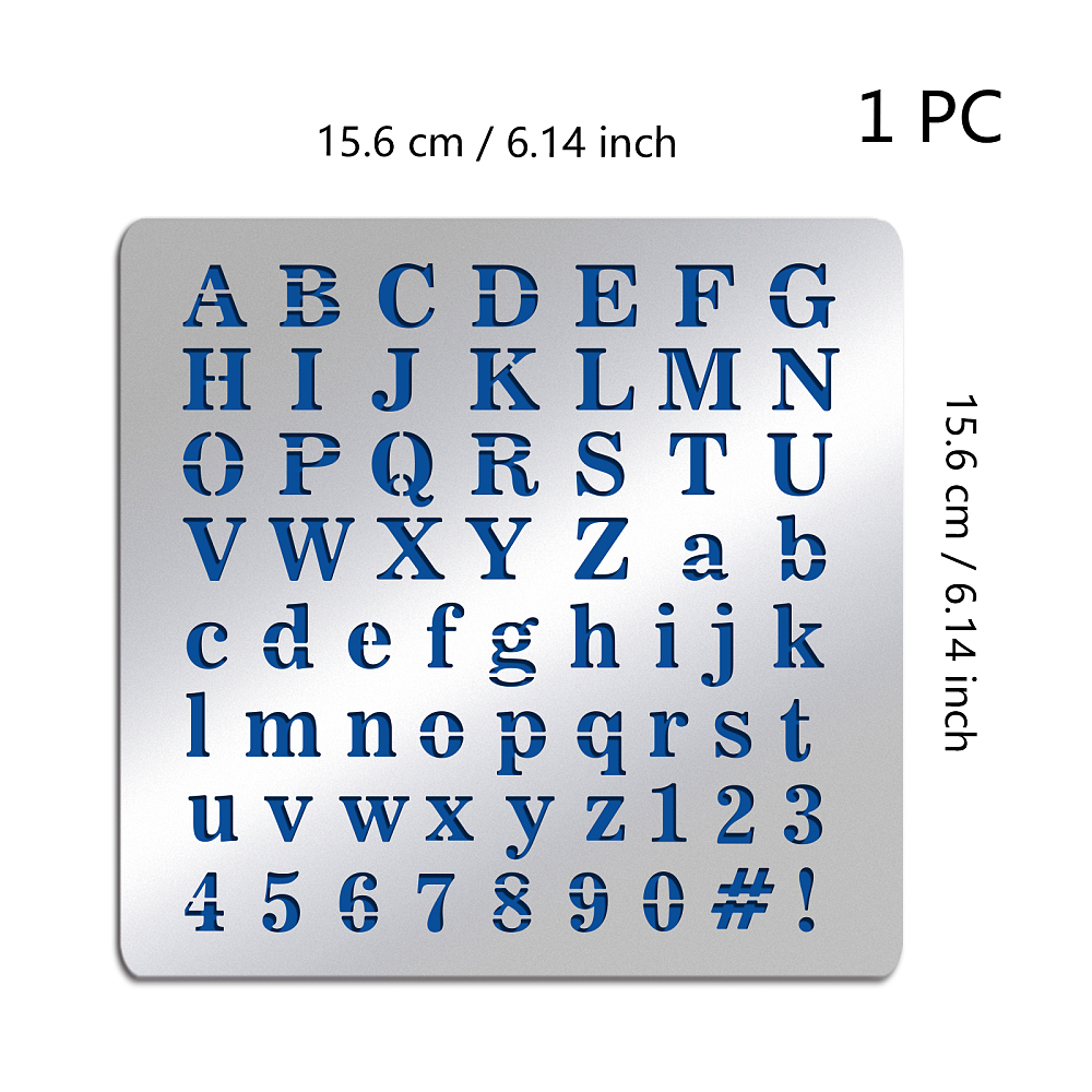 Pochoir en métal/matrice de découpe, alphabet maj & min et chiffres,15.6x15.6cm