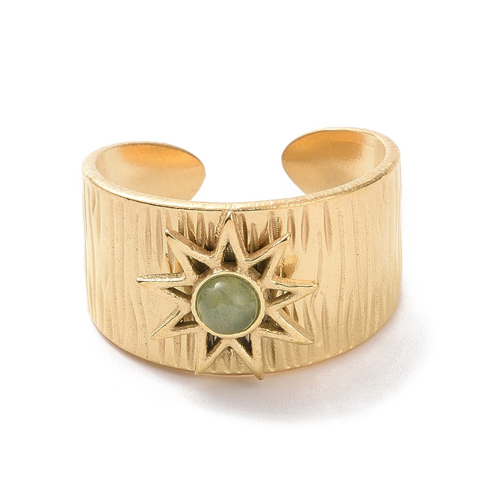 Bague, inox doré et aventurine, diam 19mm, réglable