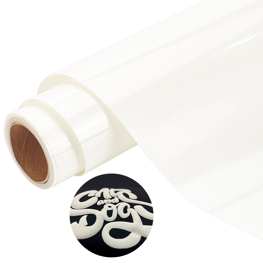 Vinyle thermocollant blanc, phosphorescent dans la nuit, finition en relief, 25cm x 2mètres