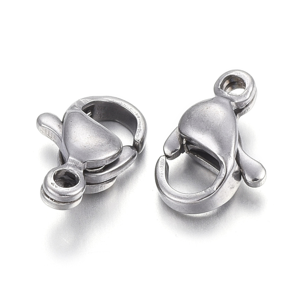 Fermoirs homard INOX argenté, 9x6x3mm, trou 1,5mm, x10 pièces