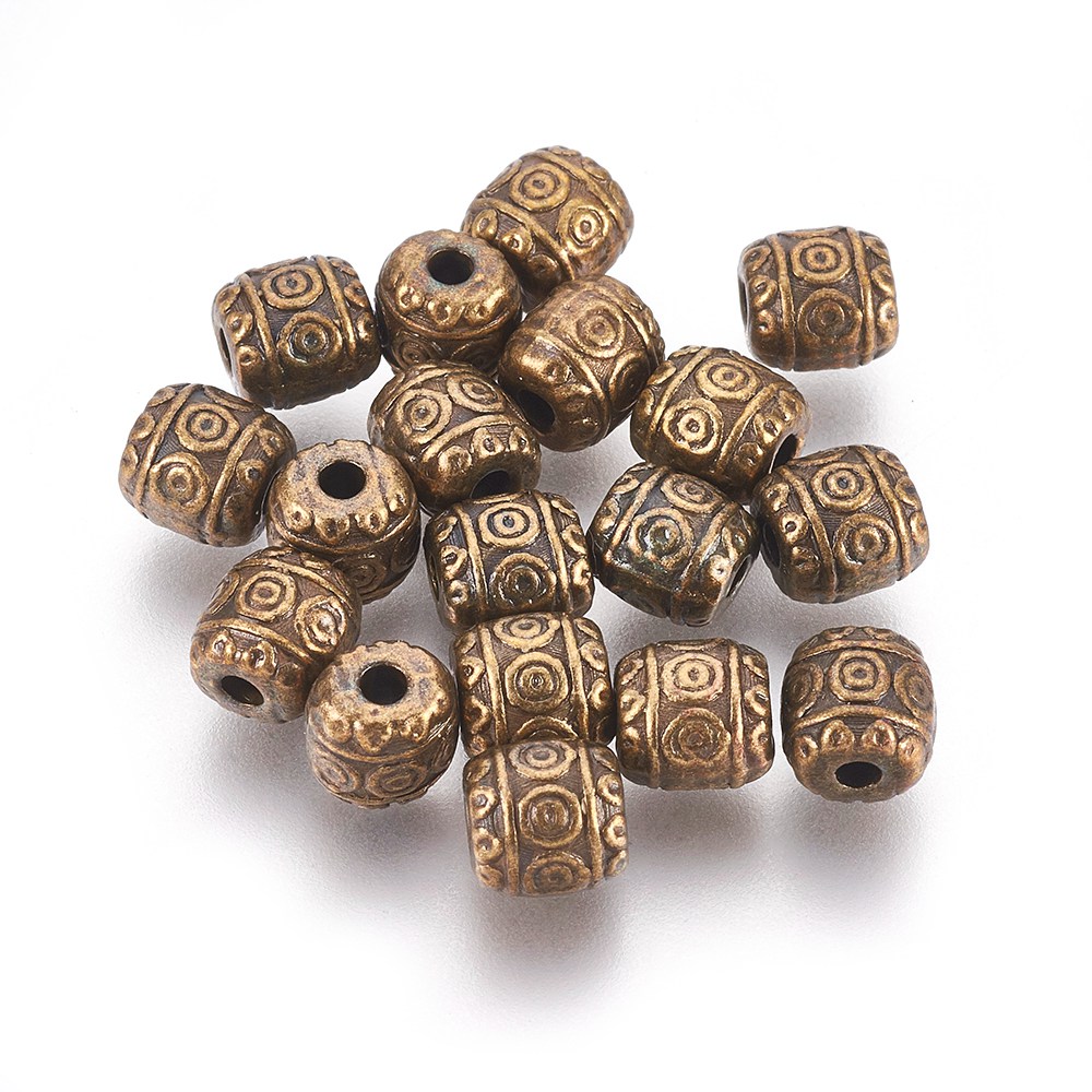 [X-MLF0888Y-NF] Perle en métal couleur bronze, forme ovale, gravée motifs tibétains, 6x6mm, trou 1.6mm