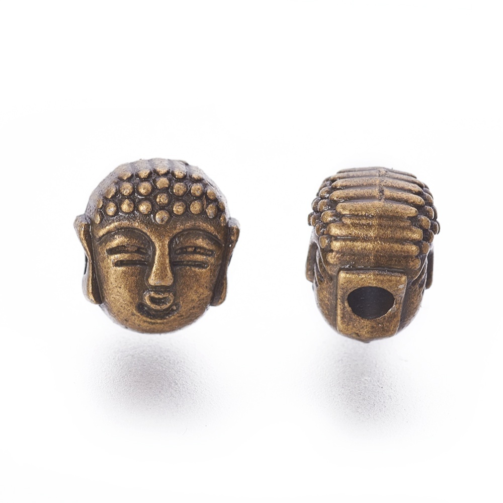 Perle en métal couleur bronze, forme bouddha, 8x7x5.5mm, trou 1.5mm