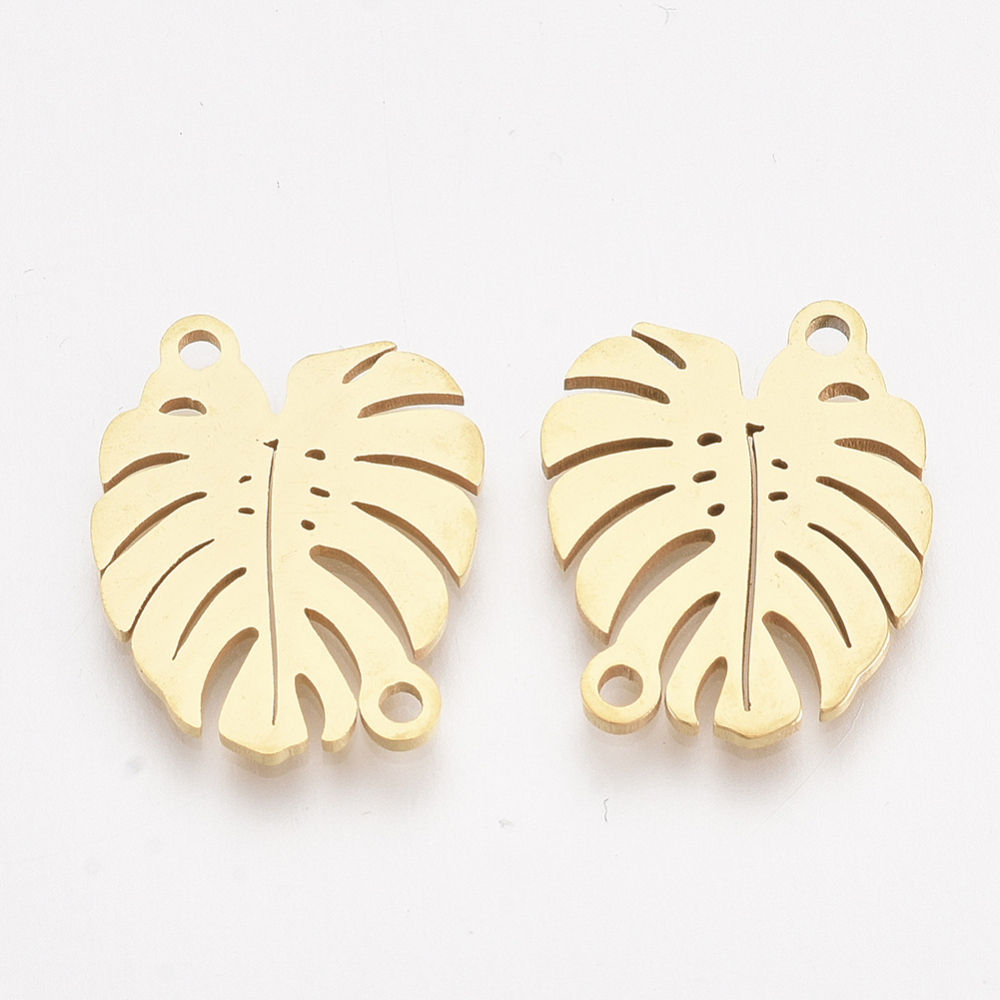 [X-STAS-T045-41G  STAS-P328-04A-G] Estampe INOX doré, monstera, 16.5x13x1mm, Trou: 1.4mm