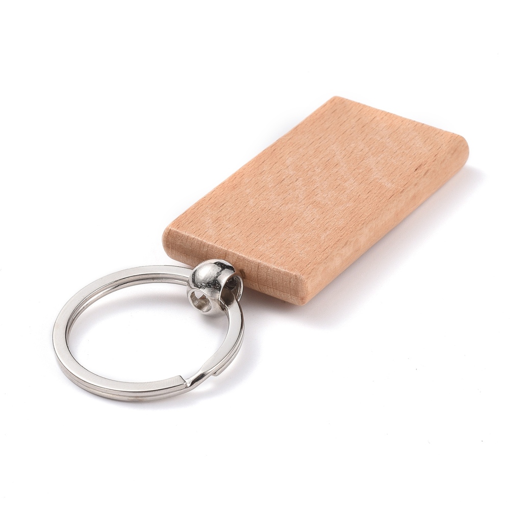 Porte clé avec plaque en bois à personnaliser, rectangle: 63.5x30x7mm, 10 pièces