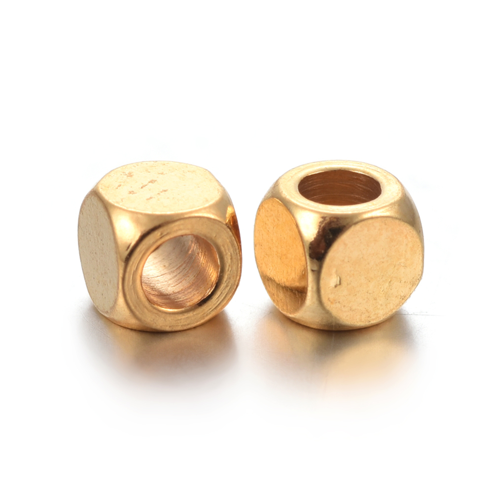 [STAS-P223-09G-01] Perle INOX doré cube,  3x3x3mm, trou 1,6mm
