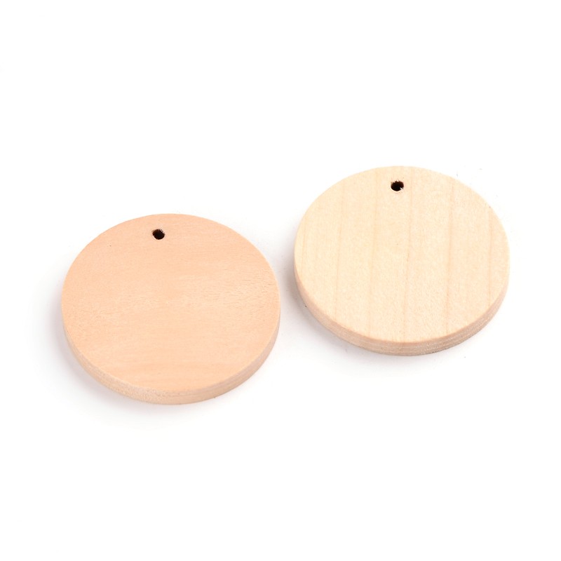 Pendentif bois, plat rond, diam, 34,5x3,5mm, trou 1mm