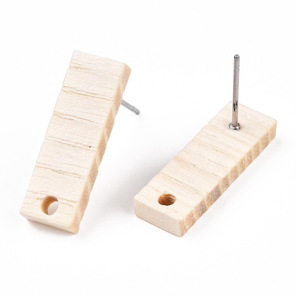 Boucle d'oreille en bois, support INOX, rectangle, 20x6.5mm, support 0.7mm