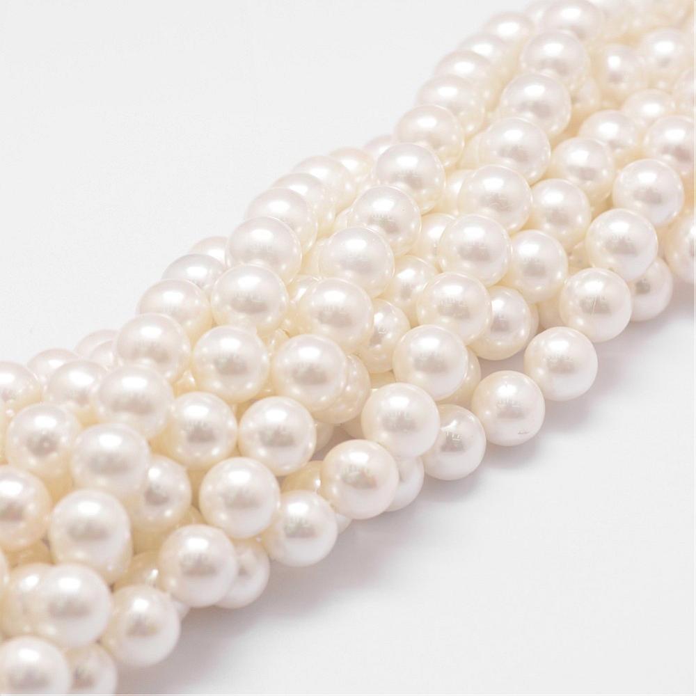 [BSHE-L025-02-8mm] Perle de coquillage naturelle, plaquée, blanche, ronde, 8mm, trou 0,8mm