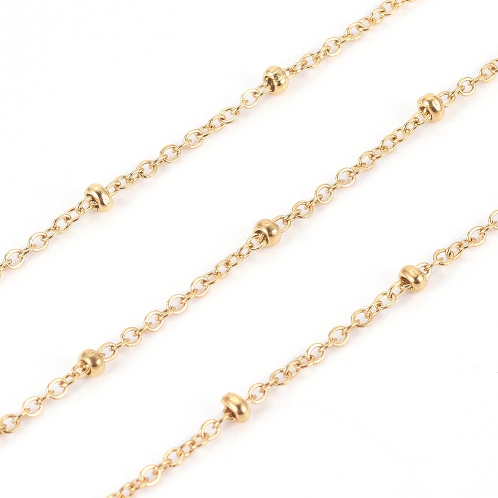 [CHS-I003-V01-A-G] ARC - Chaîne en INOX, placage ionique, doré, soudée, avec perles, 1,6x1x0,3mm, au mètre