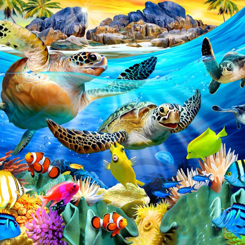 Kit complet de diamond painting, 40x30cm, tortues