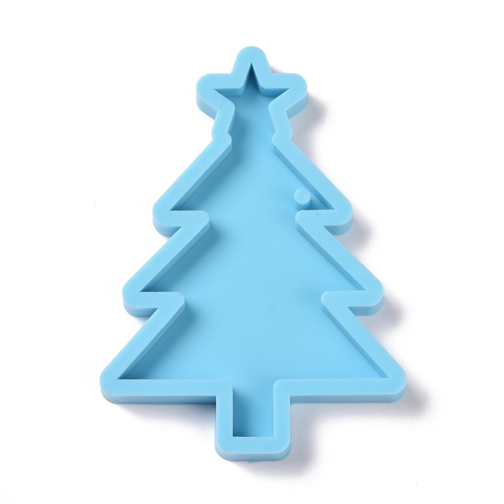 [DIY-K051-13] Moule en silicone, rectangle, sapin de Noël, 81x58x7mm, Trou: 3mm