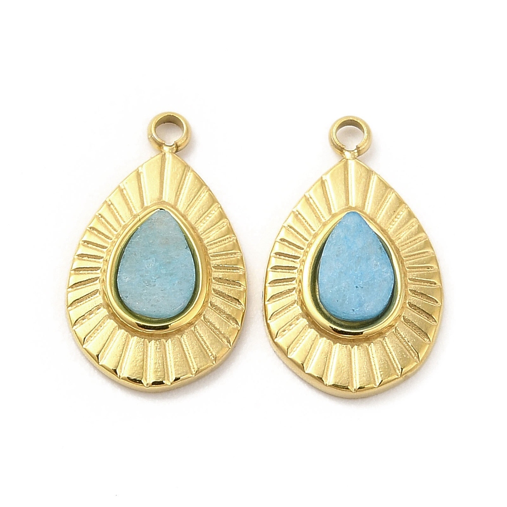 Pendentifs INOX doré, placage ionique, turquoise grade A, larme, 13x9x2.5mm, trou: 1.2mm
