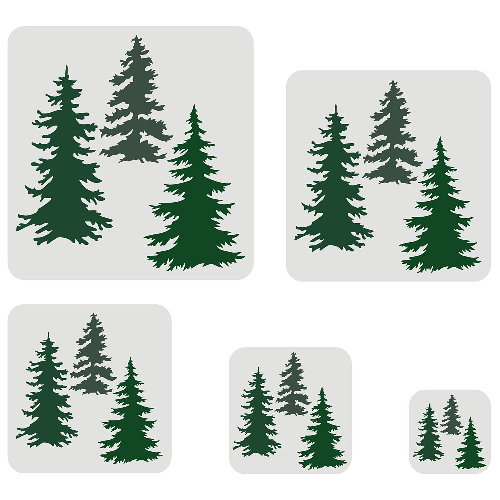 Pochoirs 5 pièces de 10 à 30cm, motif sapins