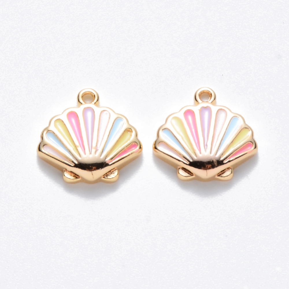 Pendentif émaillé, coquillage, 10x10.5x2.5mm, trou: 0.8mm