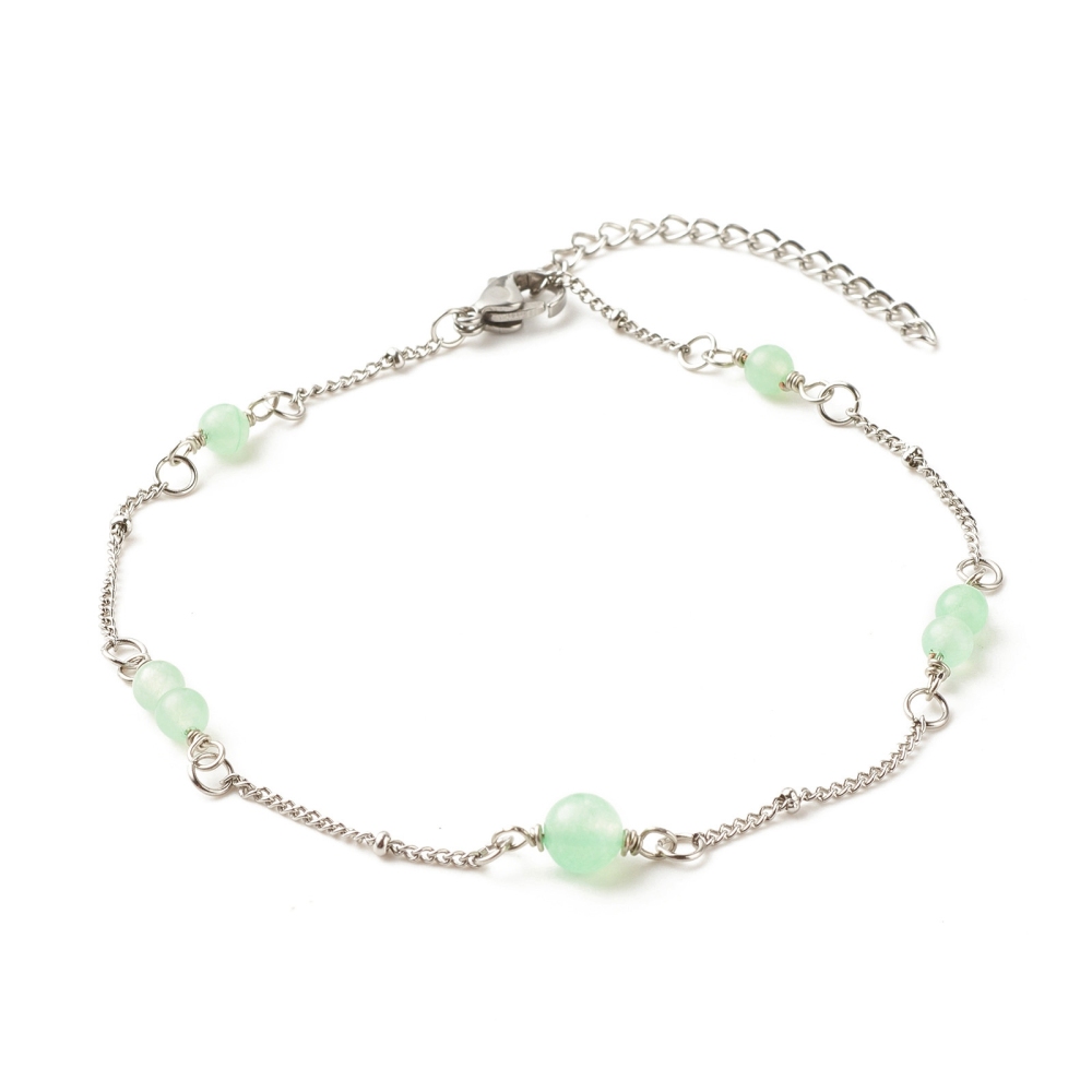 Bracelet de cheville en INOX et aventurine, longueur 25cm