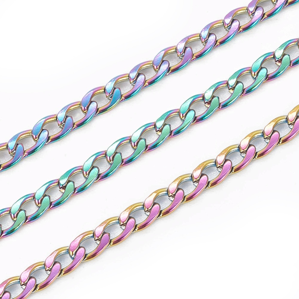 Chaîne en INOX arc-en-ciel, maille gourmette, 4,5x3x1mm, au mètre